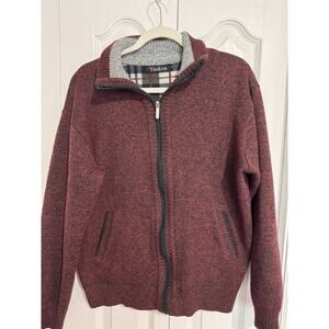 Yeokou Men's Full Zip Knitted Sweater Cashmere Wool Cotton, Lined, Size L